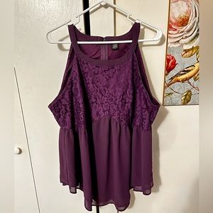 Torrid Purple Lace Mock Neck Peplum Top
